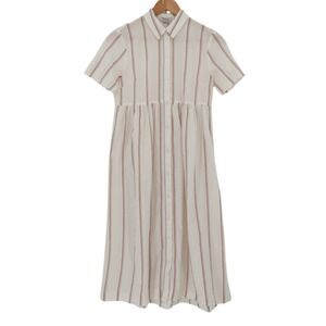 Madewell Swiss Dot Striped Shirt Dress Preppy Sheer Cottage Twee Midi Size XS